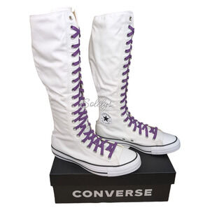 Converse CTAS XXHI Womens 10 White Purple Elastic Laced Knee High Sneaker Boot
